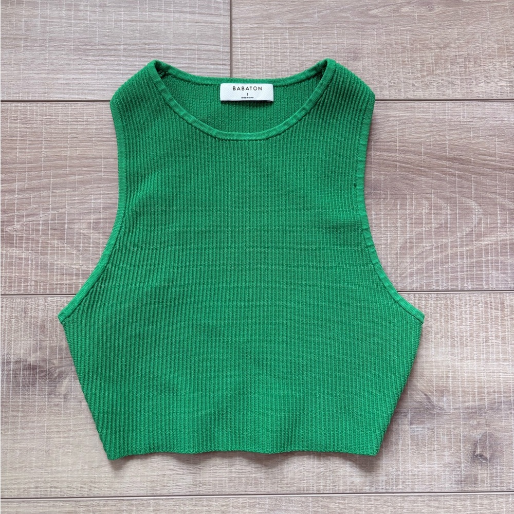 Aritzia BABATON Sculpt Knit Vibrant Green Ribbed Crop Top - Picture 2 of 10